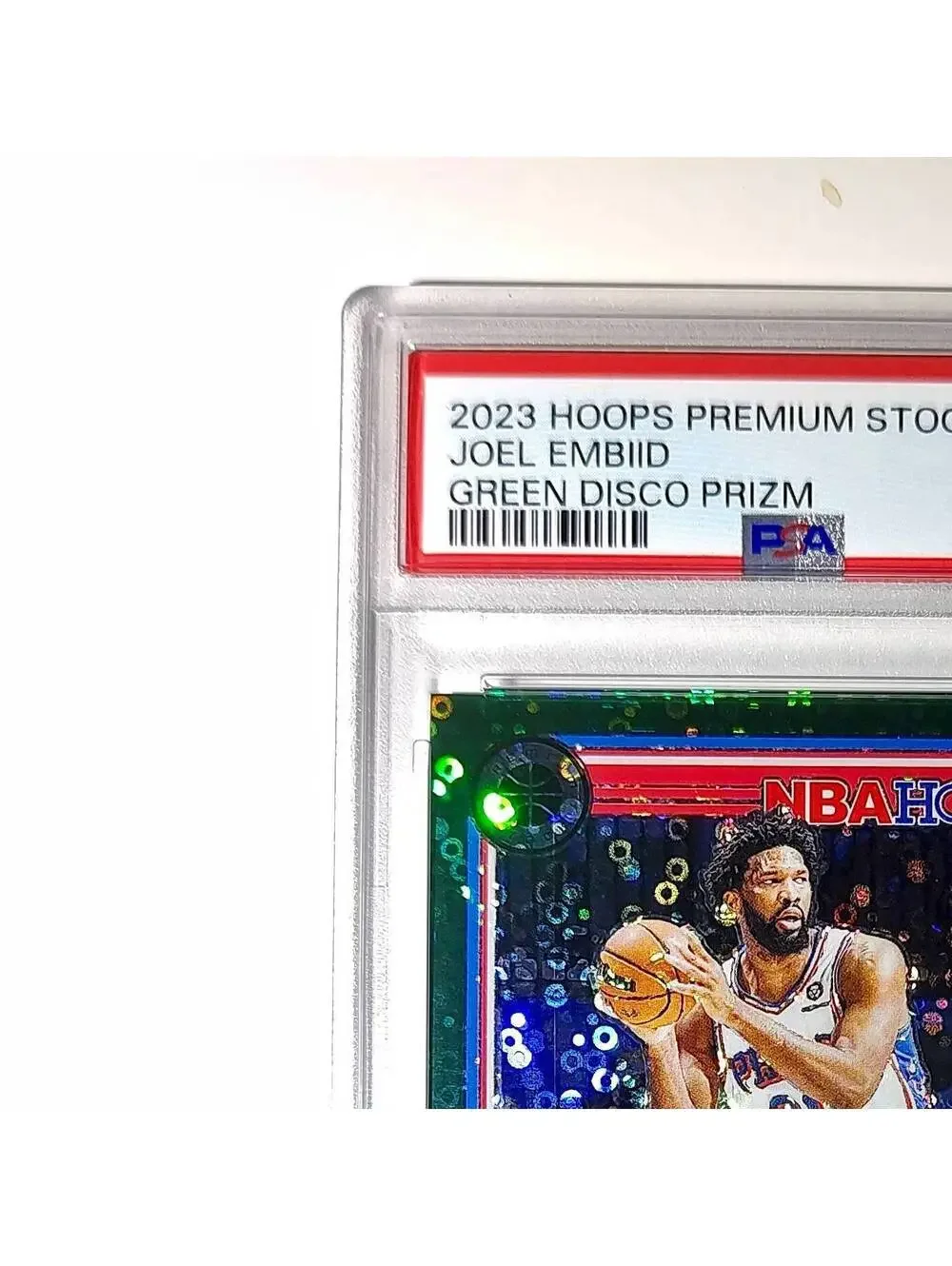 Joel Embiid 2023 Panini Hoops Premium #271 5/5 Green Disco Prizm PSA 9 Mint